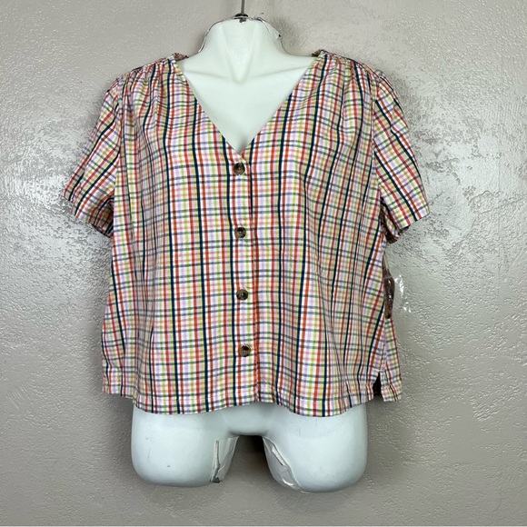 A.N.A. A New Approach Women's Multi Gingham Orange Pink‎ Blue Shirt NWT Size XL - Picture 1 of 14